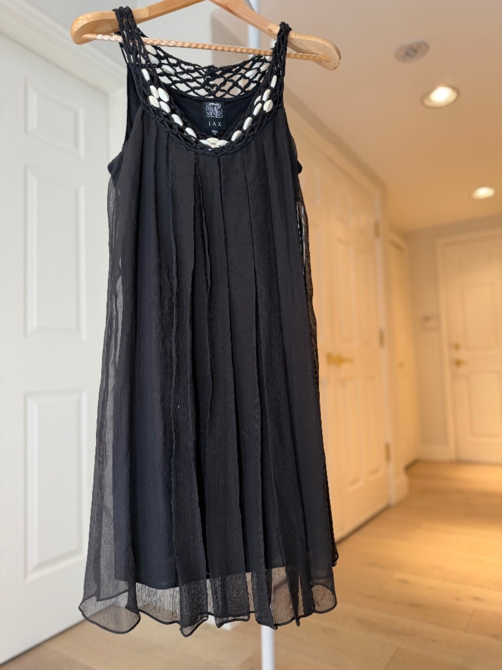 NWT JAX Black Silk Shell Beaded Shift Dress 8